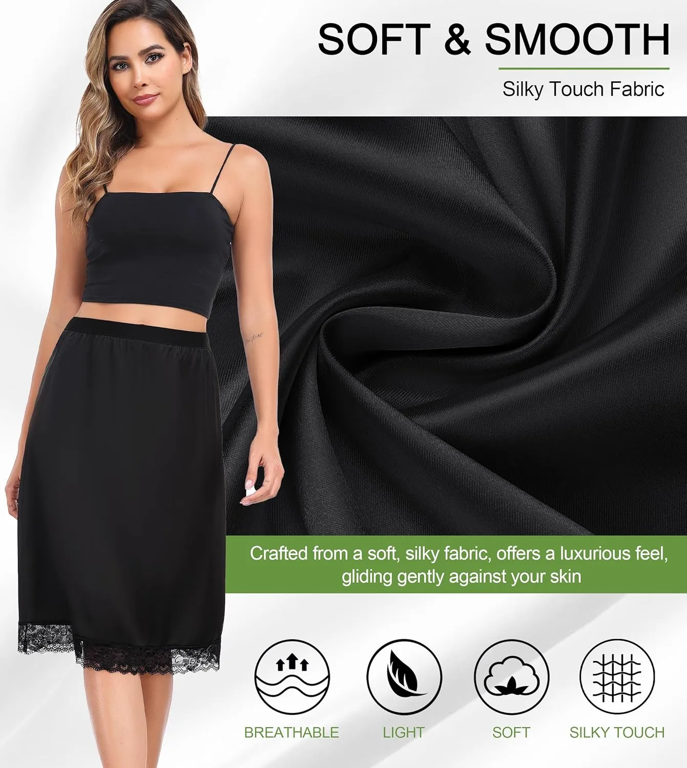 Lovasy Women Satin Half Slips Lace Long Underskirt Anti Static Under Skirt Soft Slip Dress for Skirts Dresses S-3XL