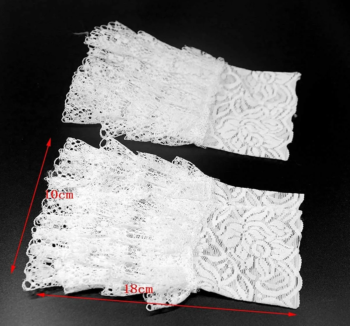 L'VOW 2Pcs Gothic Black Lace Feather Long Gloves for Women Halloween Witch Costume Swan Wristband Cuff