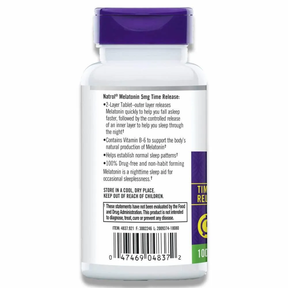 Natrol - Melatonin Time Release 5 mg  - 100 Tablets - 12 Pack
