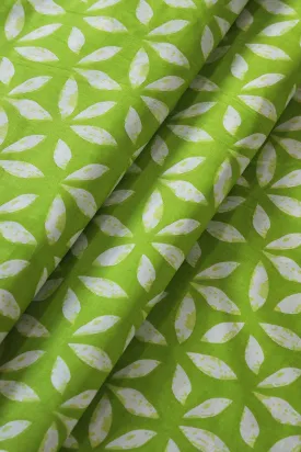 Parrot Green And White Leafy pattern Print On Pure Cotton Fabric