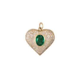 PAVE DIAMOND EMERALD HEART CHARM