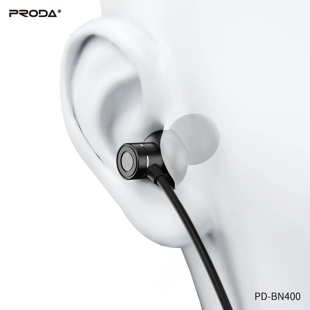 PRODA PD-BN400 YUTON SERIES WIRELESS SPORT EARPHONE, NECKBAND WIRELESS EARPHONE, BLUETOOTH NECKBAND EARPHONE, SPORT WIRELESS EARPHONE FOR APPLE, ANDROID, NECKBAND WITH NOICE CANCELLATION