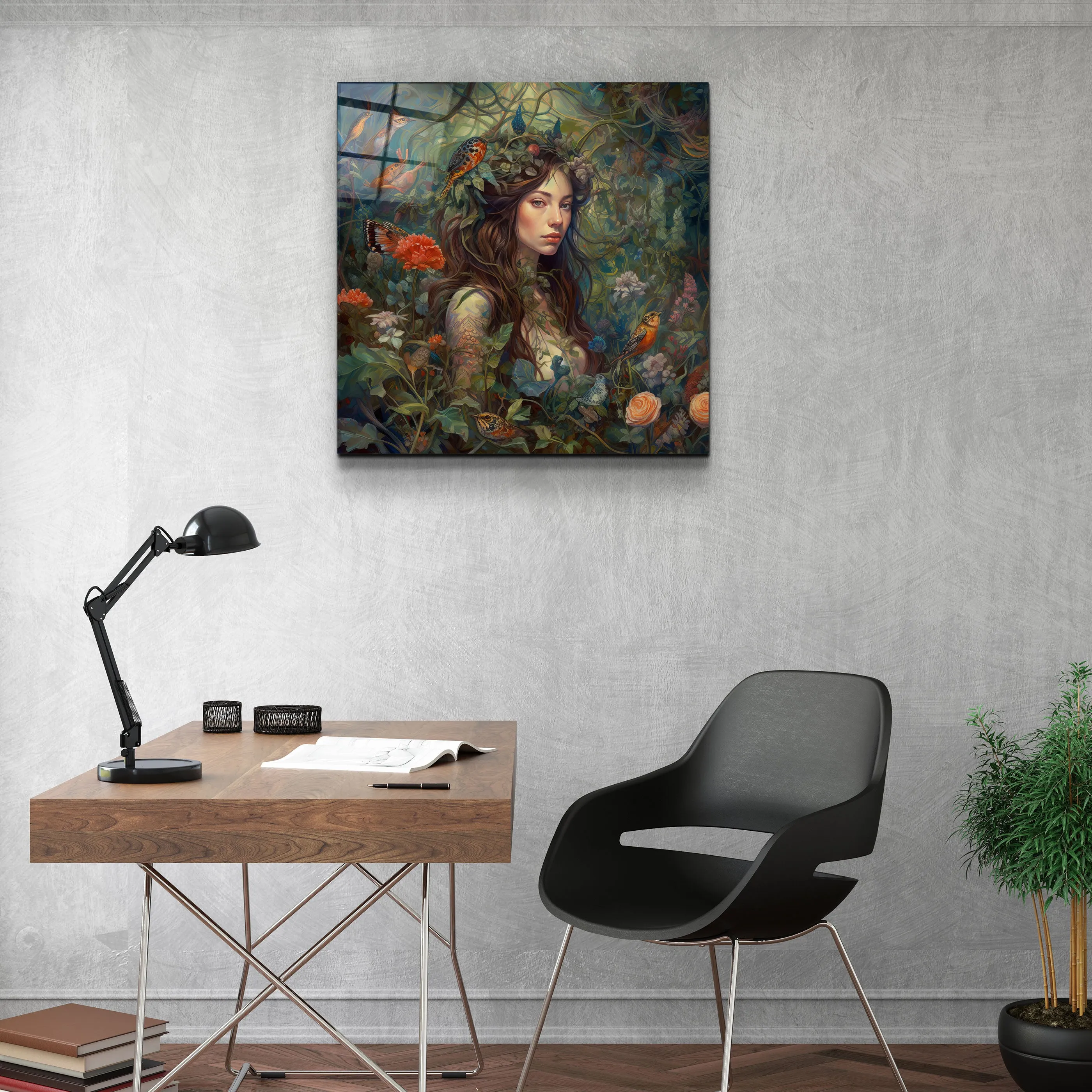 ."Bird Princess". Secret World Collection Glass Wall Art