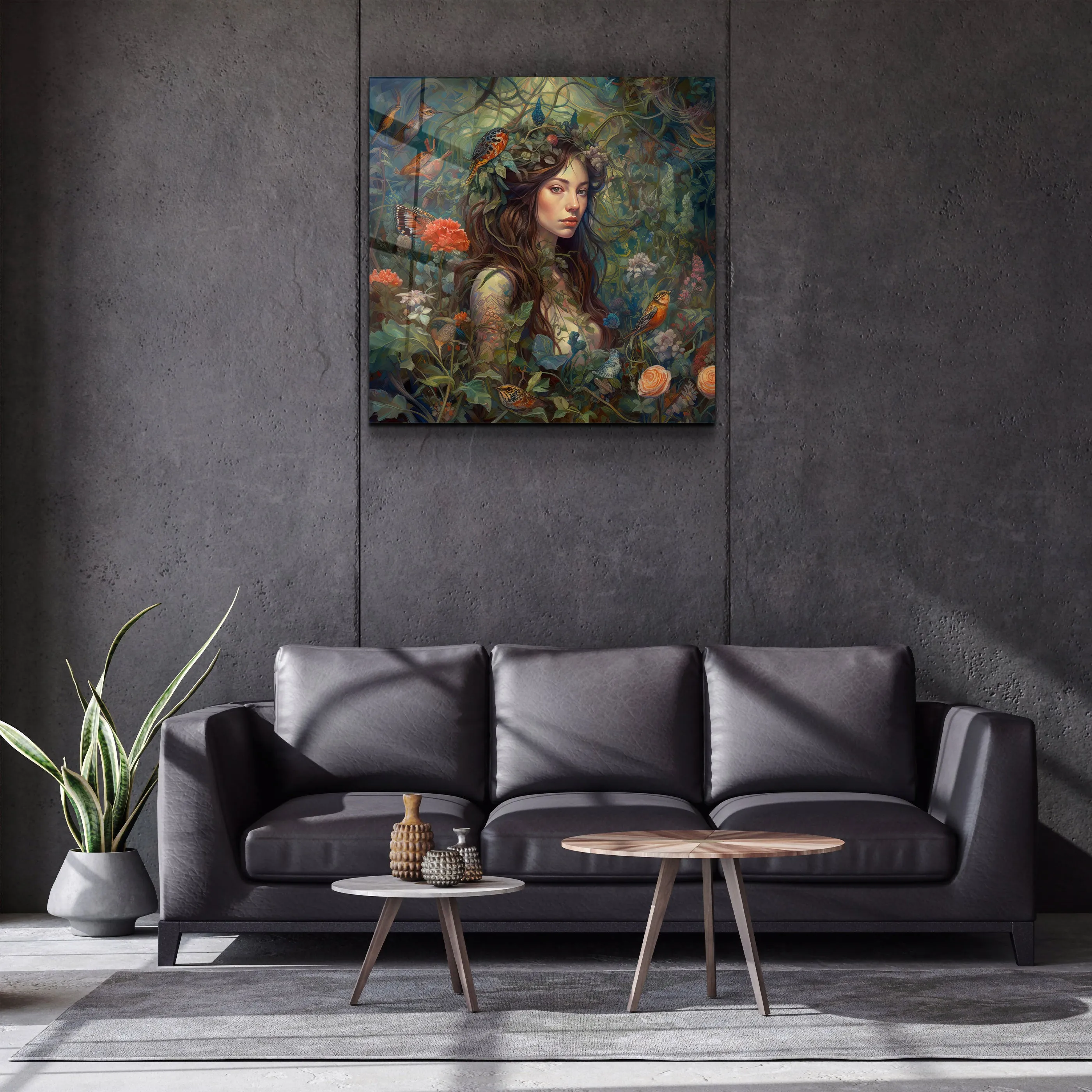 ."Bird Princess". Secret World Collection Glass Wall Art