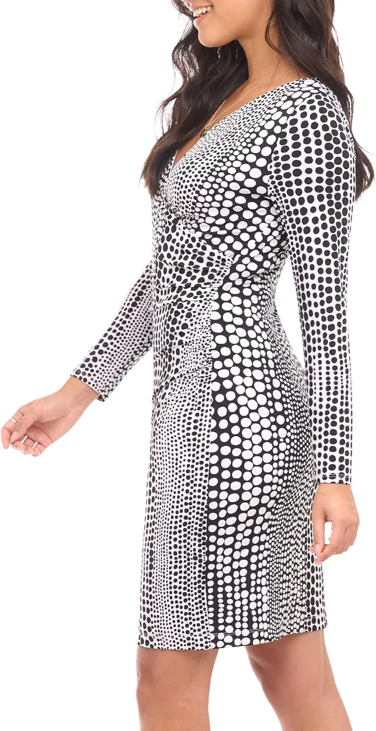 Rekucci Women's V-Neck Long Sleeve Slimming Stretchy Knit Dress