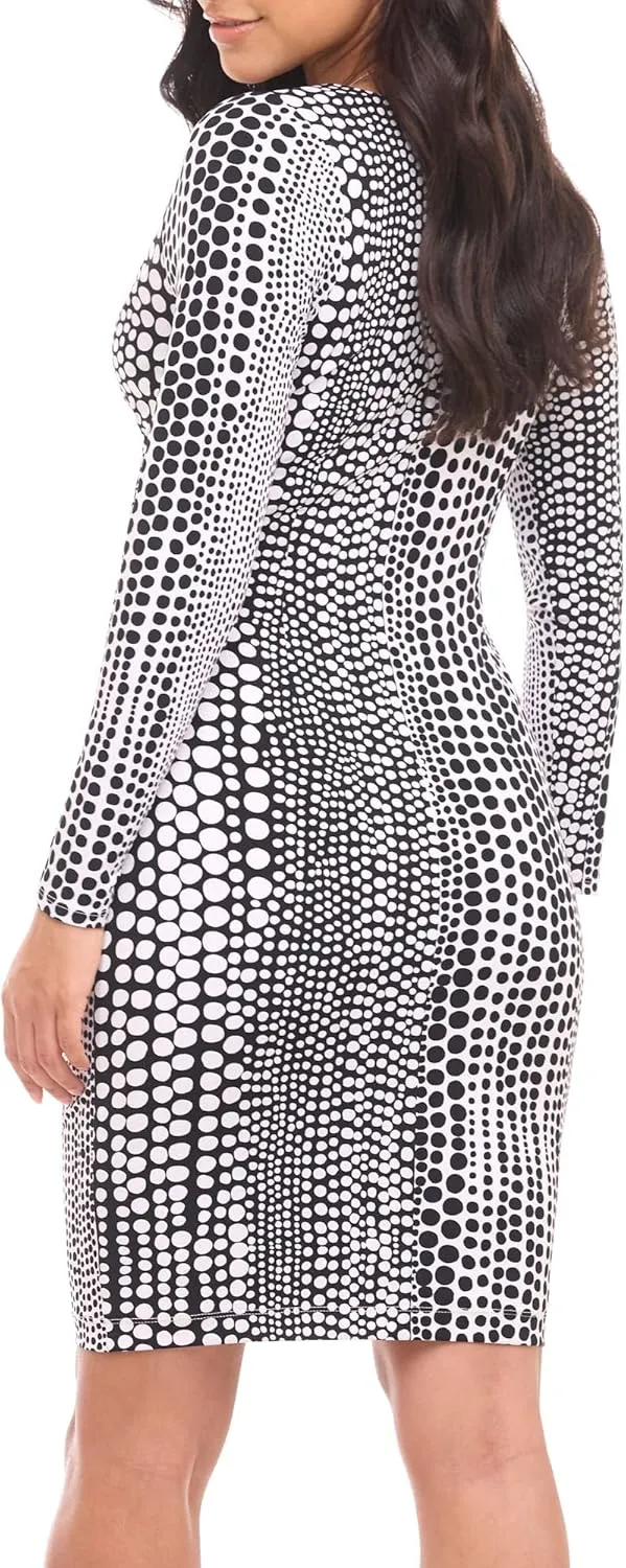 Rekucci Women's V-Neck Long Sleeve Slimming Stretchy Knit Dress