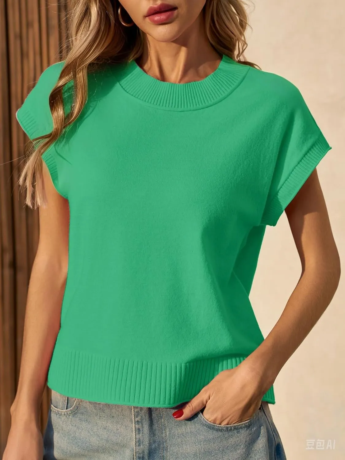 Saodimallsu Womens Cap Sleeve Sweater Vest Crew Neck Casual Loose Knit Summer Lightweight Pullover Tank Tops