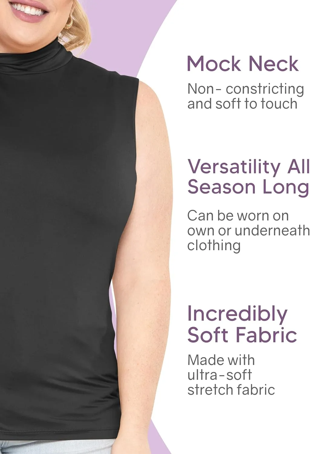 STRETCH IS COMFORT Women's Plus Oh So Soft Sleeveless Mock Neck Top - Perfectly Stylish, Cozy Essential for Everyday XS-5XL