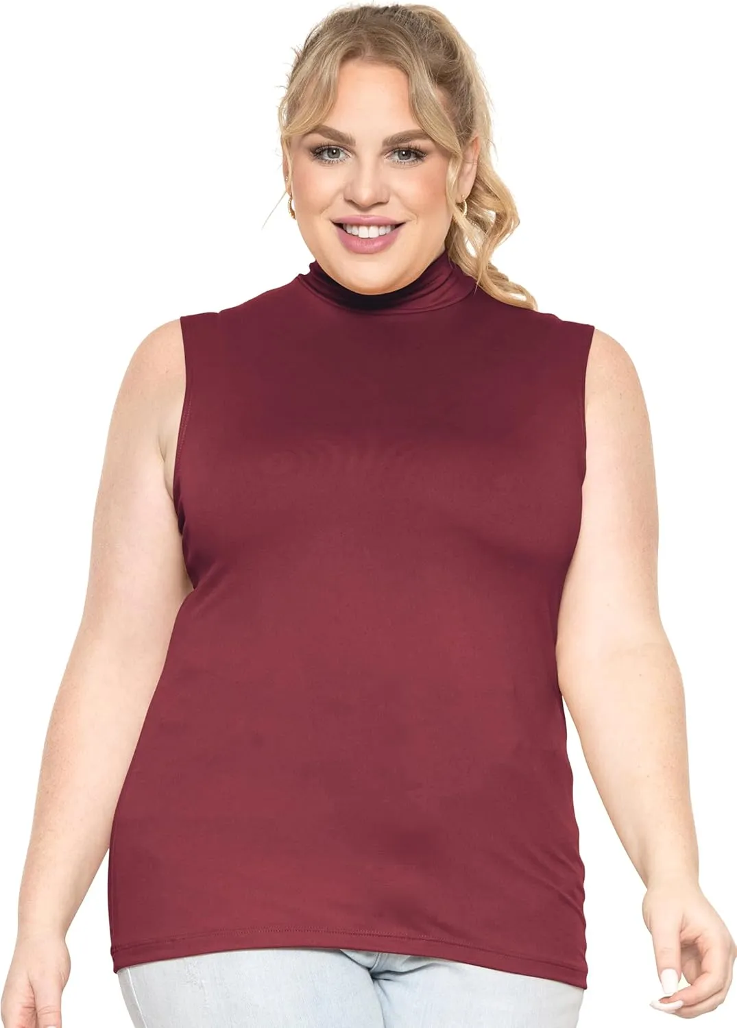 STRETCH IS COMFORT Women's Plus Oh So Soft Sleeveless Mock Neck Top - Perfectly Stylish, Cozy Essential for Everyday XS-5XL