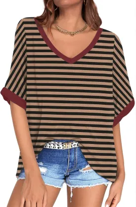 UEU Womens Oversized T-Shirts Summer V Neck Casual Shirts Short Sleeve Workout Tunic Tops