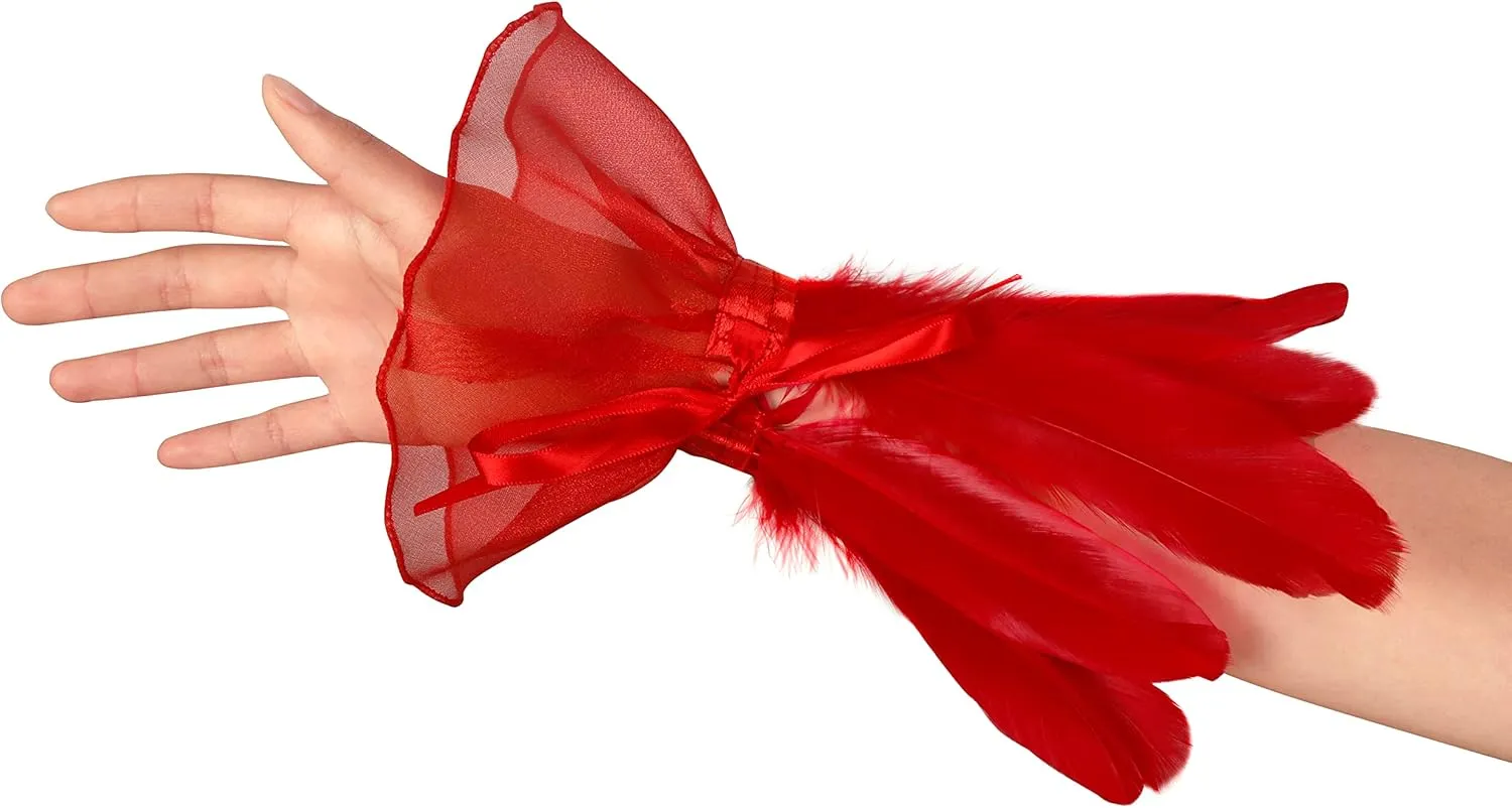 UQJE 2PCS Women's Lace Feather Long Gloves Gothic Mesh Cuff Wedding Halloween Party