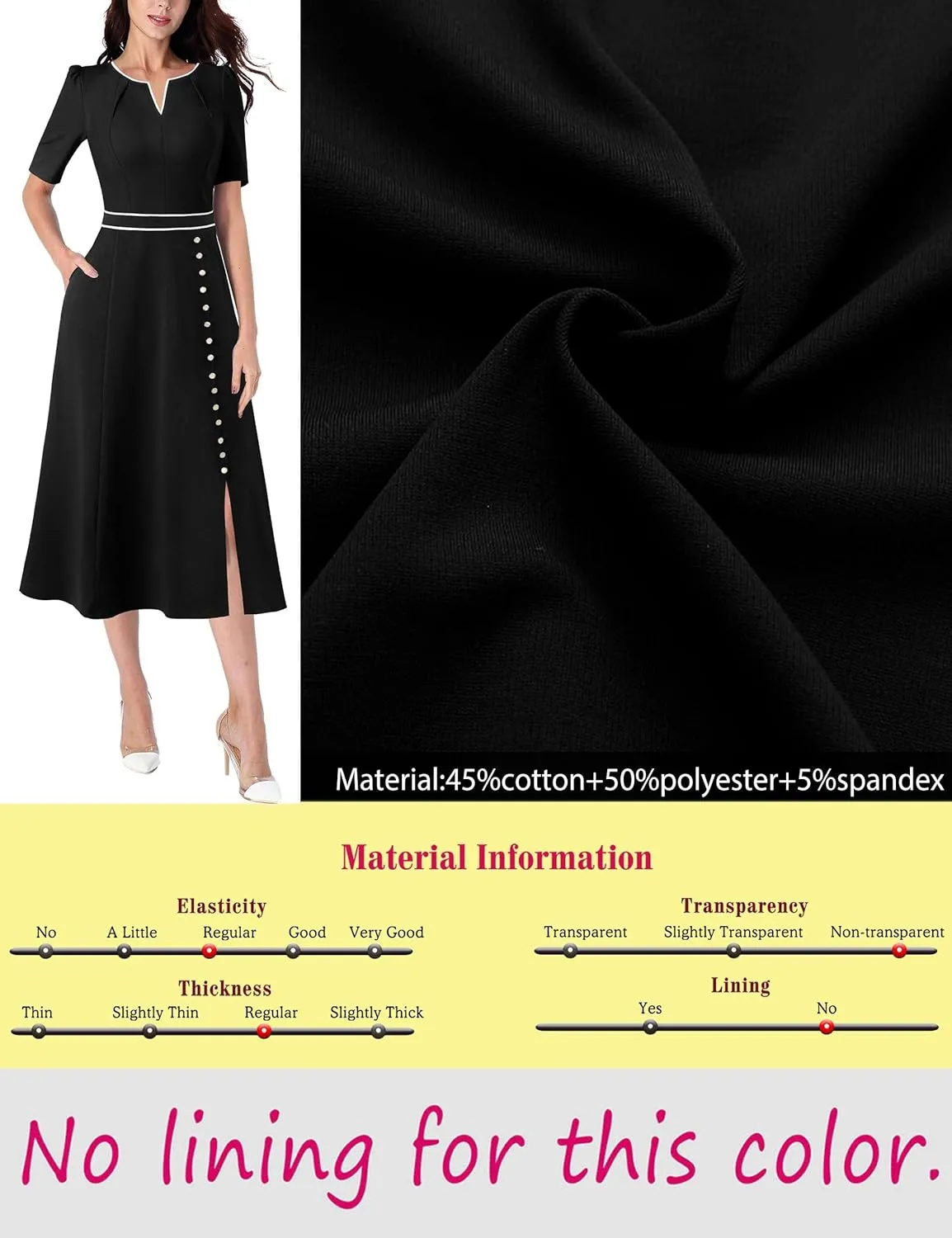 VFSHOW Women Pleated Notch V Neck Pockets Buttons Work Office Business A-Line Midi Dress
