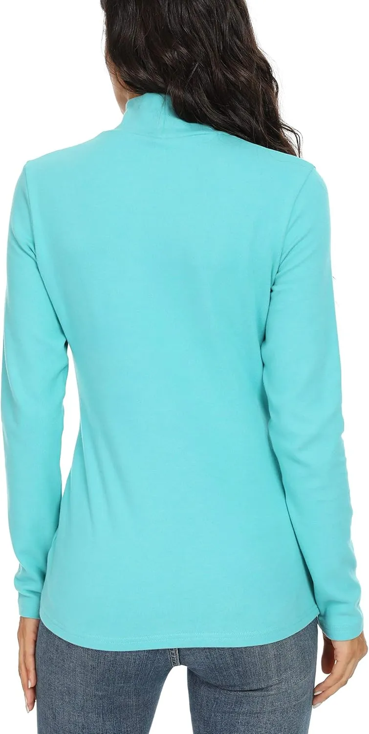 Women's Cotton Mock Turtleneck Long Sleeve Basic Thermal Top