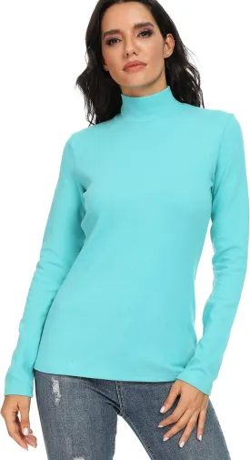 Women's Cotton Mock Turtleneck Long Sleeve Basic Thermal Top