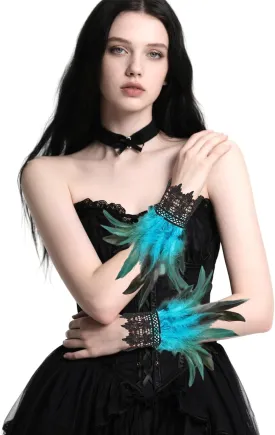 Women's Gothic Lace Feather Gloves Feather Arm Sleeve Wristband Mesh Cuff Cosplay Halloween Costume Accessories