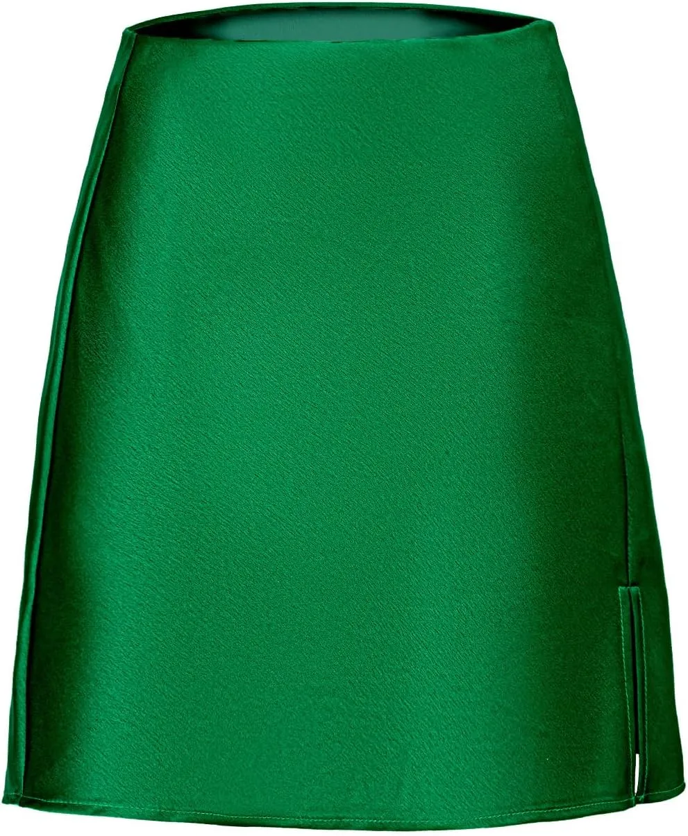 Womens High Waisted Satin Mini Skirts A Line Elastic Waistband Going Out Mini Silk Skirts with Slit