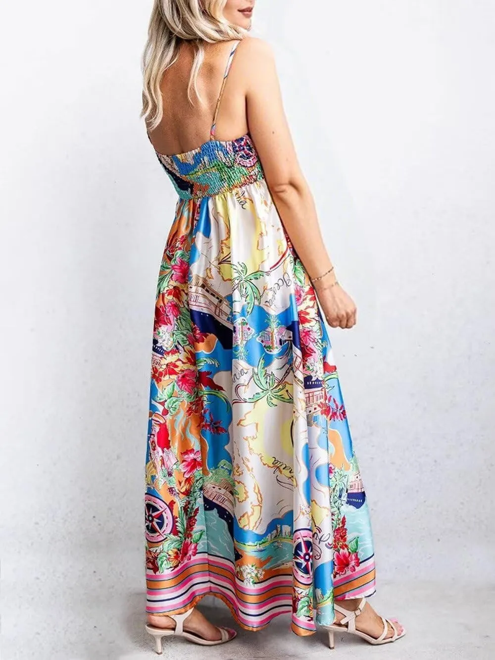 Womens Slip Boho Long Dresses Floral Spaghetti Strap Maxi Dress Summer Beach Daily Sundress with Plus Size