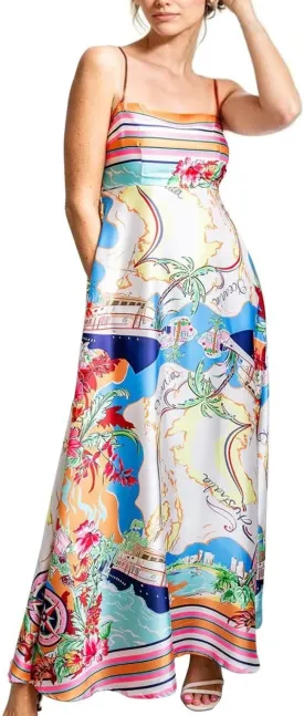 Womens Slip Boho Long Dresses Floral Spaghetti Strap Maxi Dress Summer Beach Daily Sundress with Plus Size