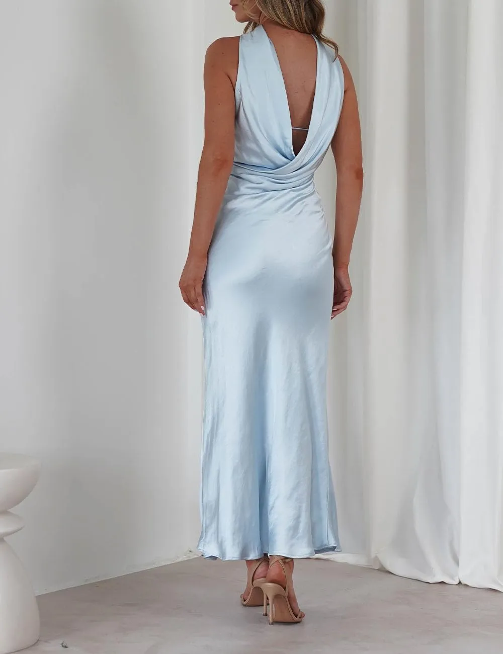 Women's Summer Satin Strapless Tube Top Maxi Dress Elegant Silk Backless Halter Neck Formal Party Dresses Wedding Guest