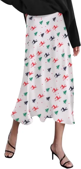 Zeagoo Skirts for Women Jacquard High Waist Skirt Black Elegant Midi Skirt Satin